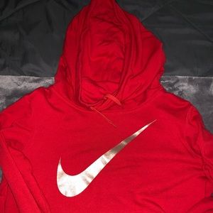 Red Nike Hoodie with Gold Logo